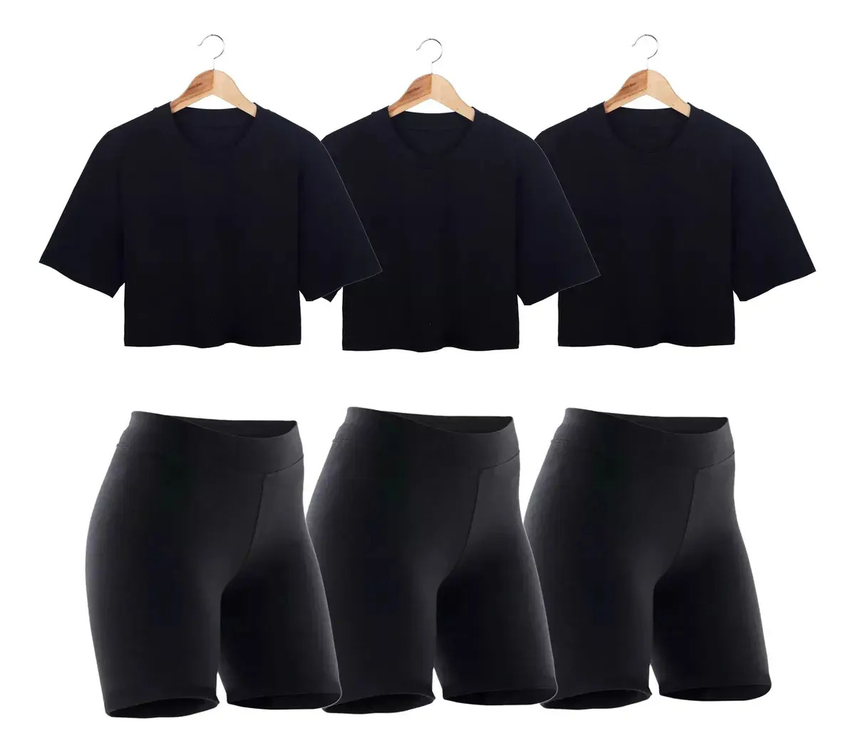 Combo 3 Calzas Biker 3 Boxy Crop Top Mujer Deportivo Negro - Image 3