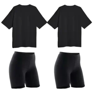 Combo 2 Calzas Biker 2 Remeras Over Mujer Deportivo Negro