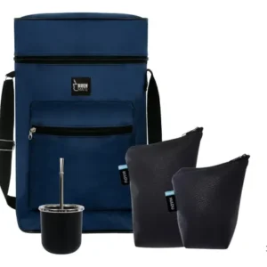 Set Equipo Mate Bombilla Yerbera Azucarera Y Bolso Color Azul