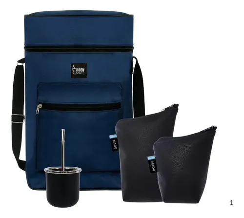 Set Equipo Mate Bombilla Yerbera Azucarera Y Bolso Color Azul