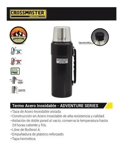 Termo Acero Inoxidable 1.2 Lts Adventure Crossmaster Negro - Image 2