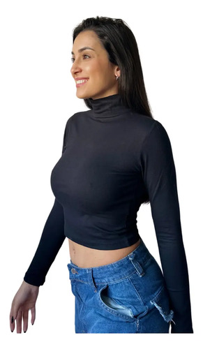 Camiseta Algodón Lisa Cuello Alto Básica Cómoda Casual Mujer - Image 4