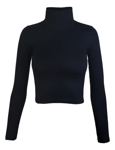 Camiseta Algodón Lisa Cuello Alto Básica Cómoda Casual Mujer - Image 2