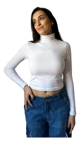 Camiseta Algodón Lisa Cuello Alto Básica Cómoda Casual Mujer - Image 8