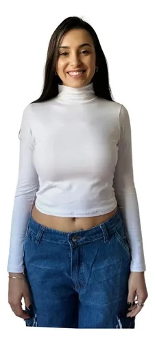 Camiseta Algodón Lisa Cuello Alto Básica Cómoda Casual Mujer - Image 7