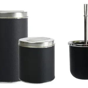 Equipo Matero Set Mate Termico Bombilla Latas Yerba Azucar Negro