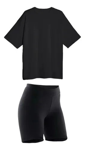 Conjunto Deportivo Mujer Remera Overzise Y Calza Biker Negro - Image 4