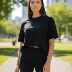 Conjunto Deportivo Mujer Remera Overzise Y Calza Biker Negro