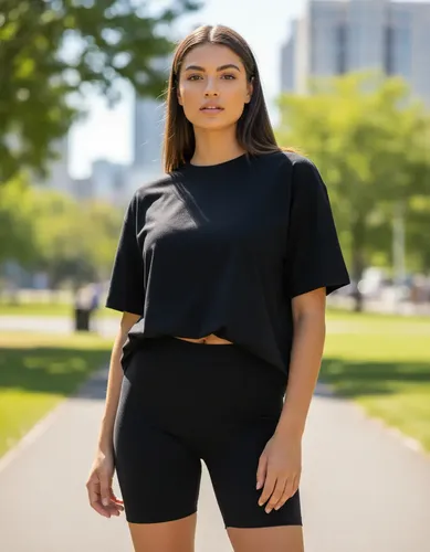 Conjunto Deportivo Mujer Remera Overzise Y Calza Biker Negro