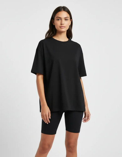 Conjunto Deportivo Mujer Remera Overzise Y Calza Biker Negro - Image 7