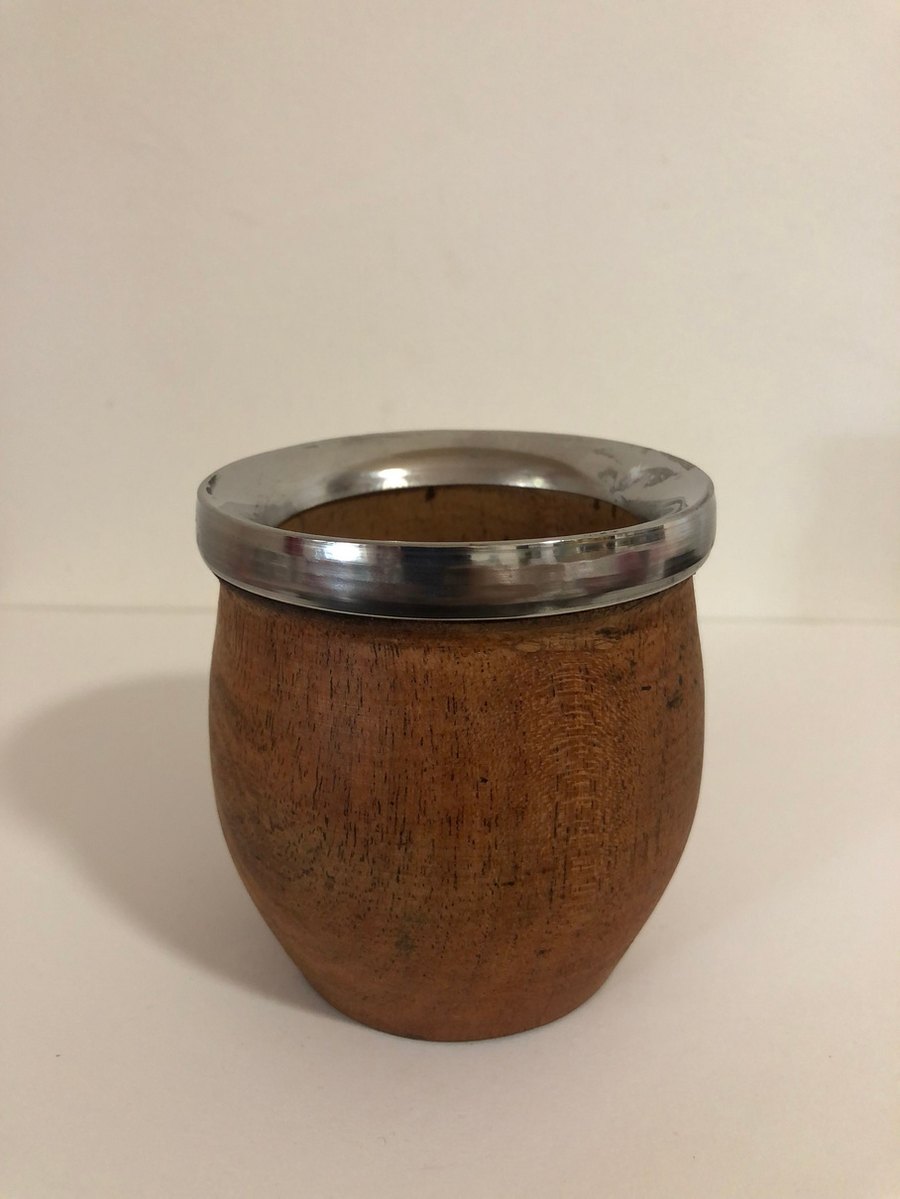 Mate Barrilito Liso de Algarrobo con Virola de Acero — mate de algarrobo por mayor